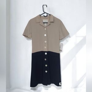 New Evan Picone Blue Tan Classy Dress Womans size 6 NWT Colorblock Classic